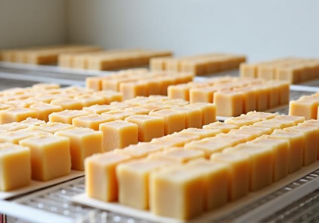 棚に並べられて熟成中の手作り石鹸