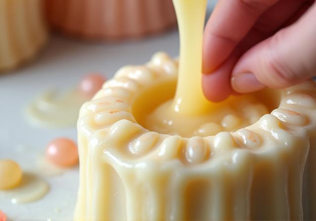 石鹸生地を型に流し込んでいる様子